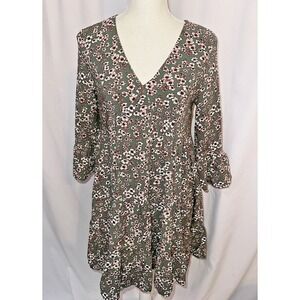 Altar'd State Babydoll Dress Size S Floral 3/4 Sleeve Lined V Neck 100% Rayon‎